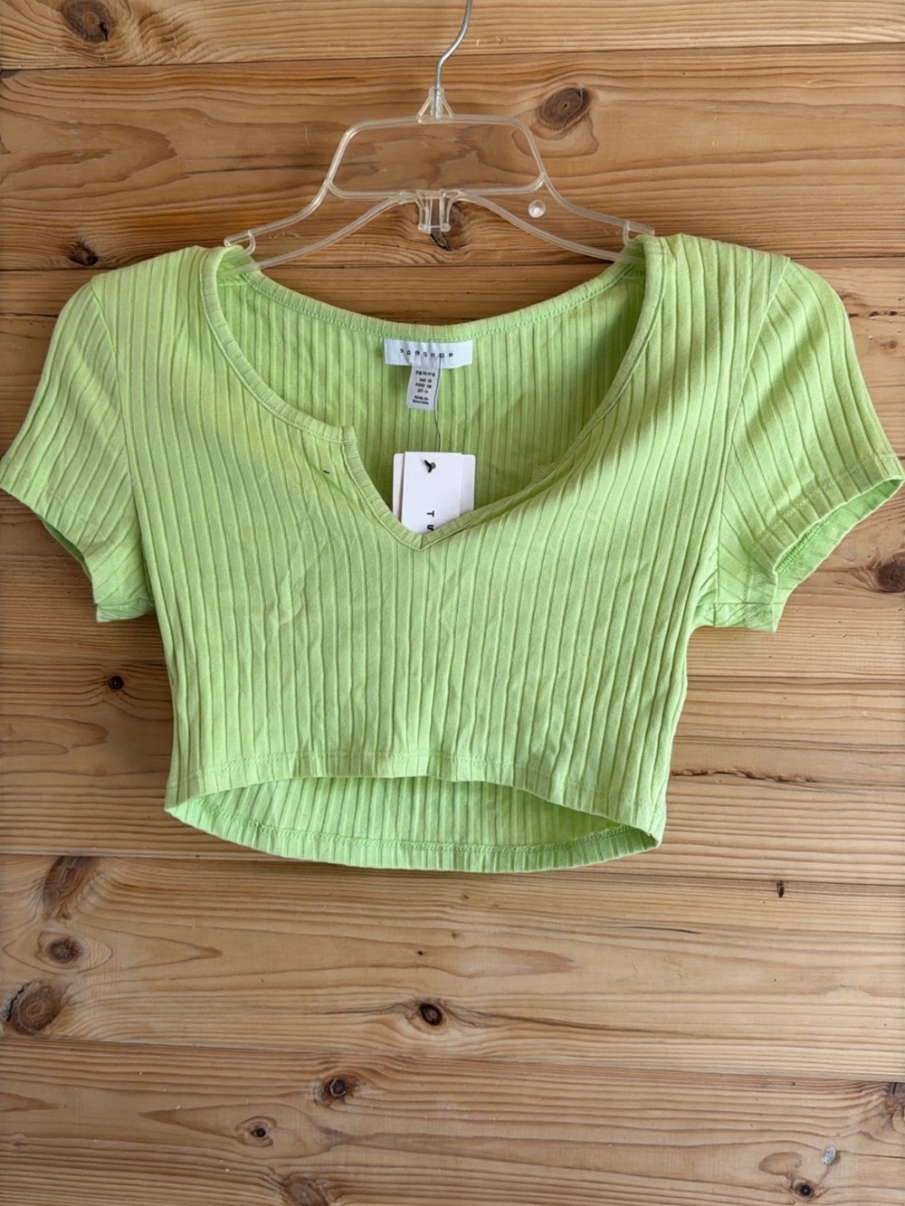 Topshop Lime Ribbed V-Neck Crop Top